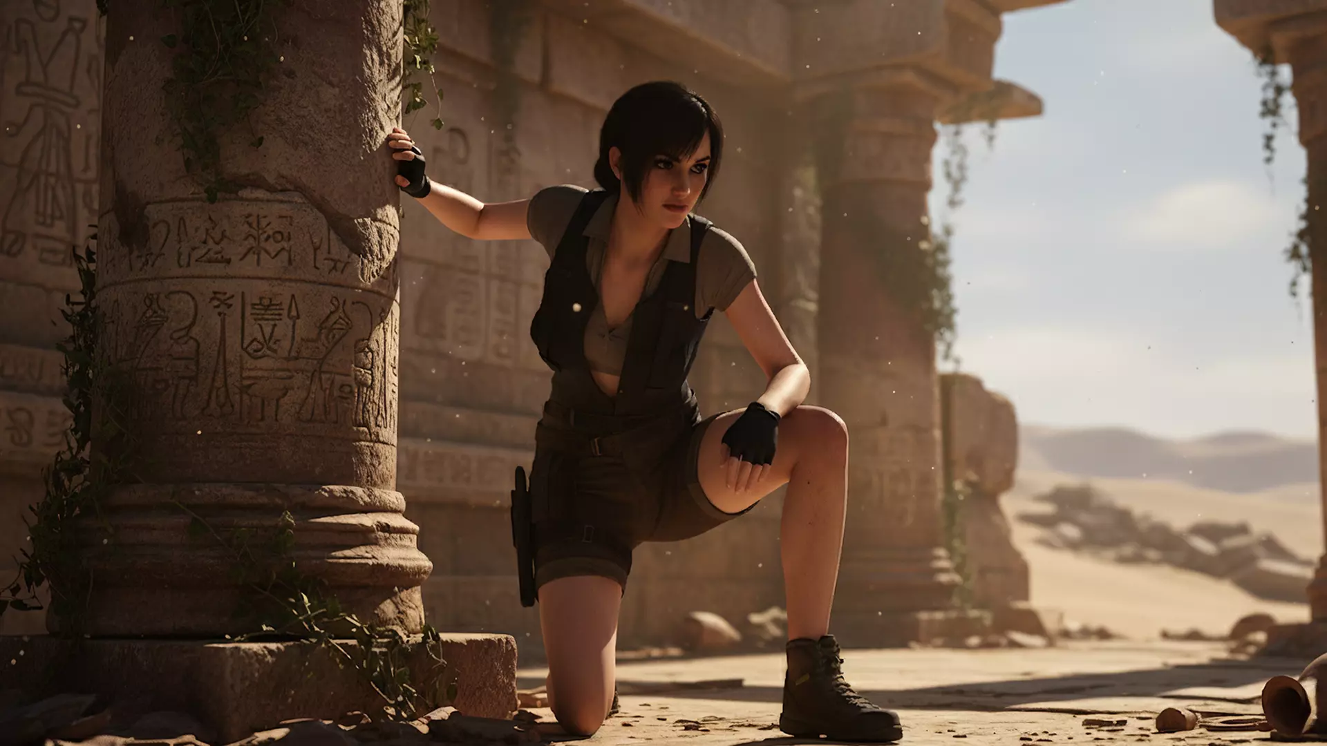 Realistic Young Female Tomb Raider Style Action Woman Adventurer Low-poly 3D model_3