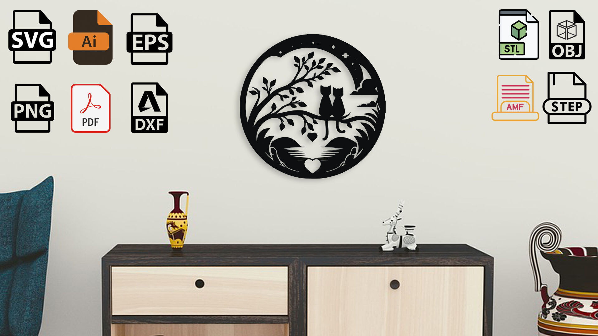 Cats in Love Under Starry Sky 3D model_3