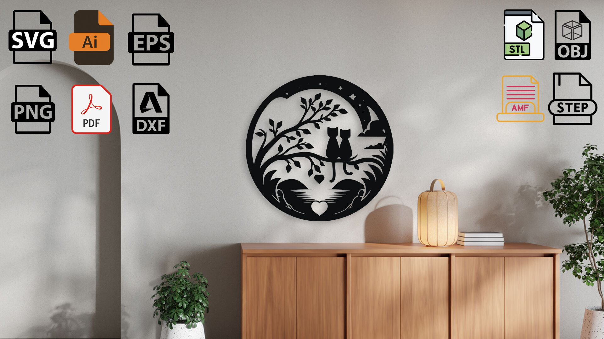 Cats in Love Under Starry Sky 3D model_2