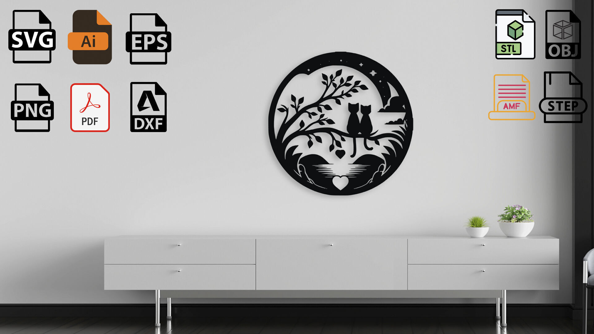 Cats in Love Under Starry Sky 3D model_5