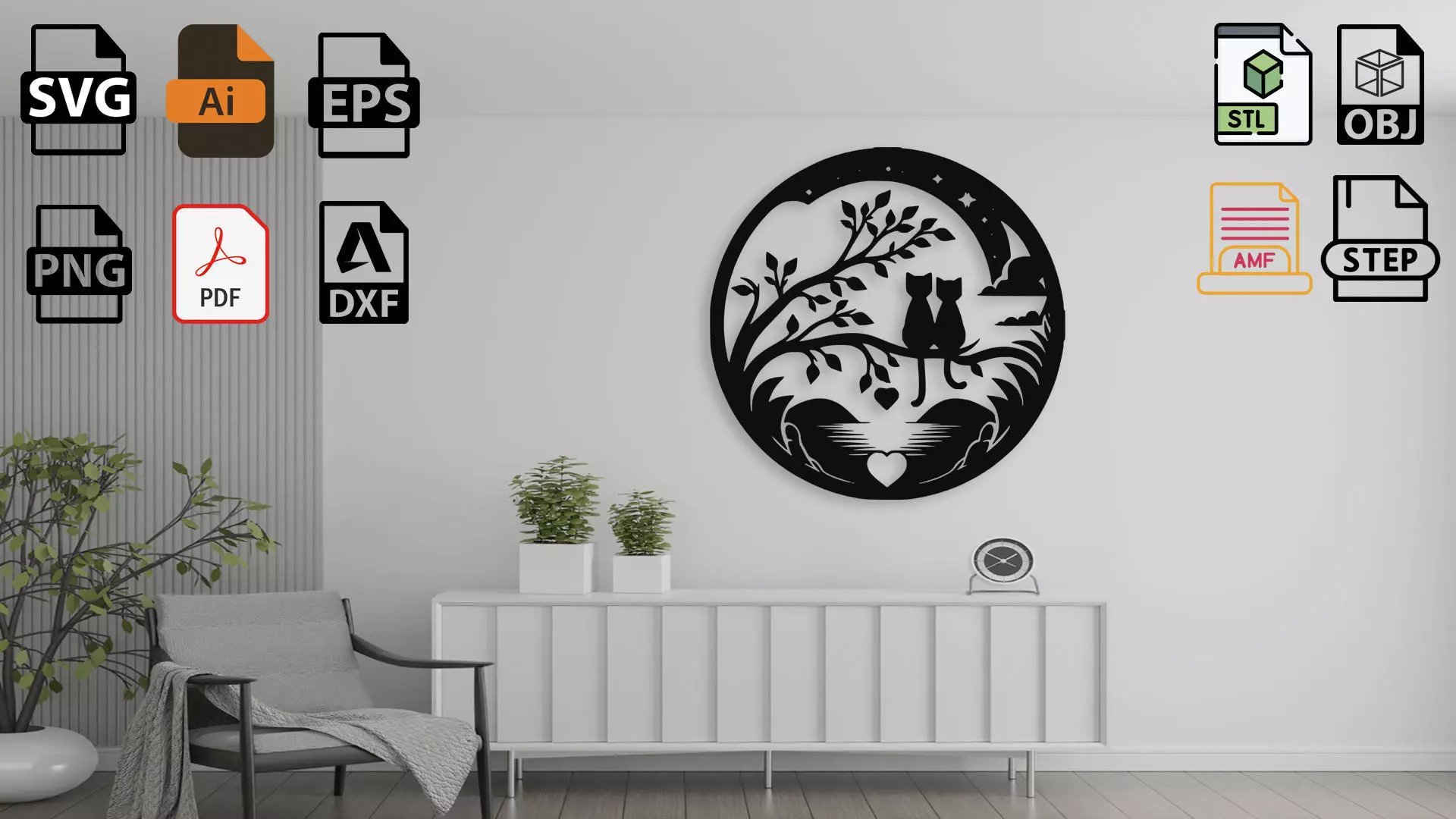 Cats in Love Under Starry Sky 3D model_0