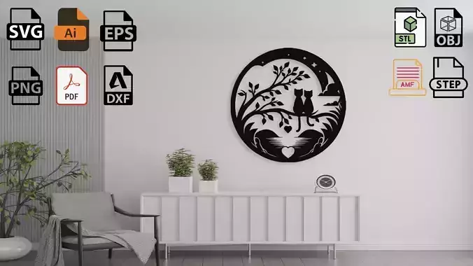 Cats in Love Under Starry Sky 