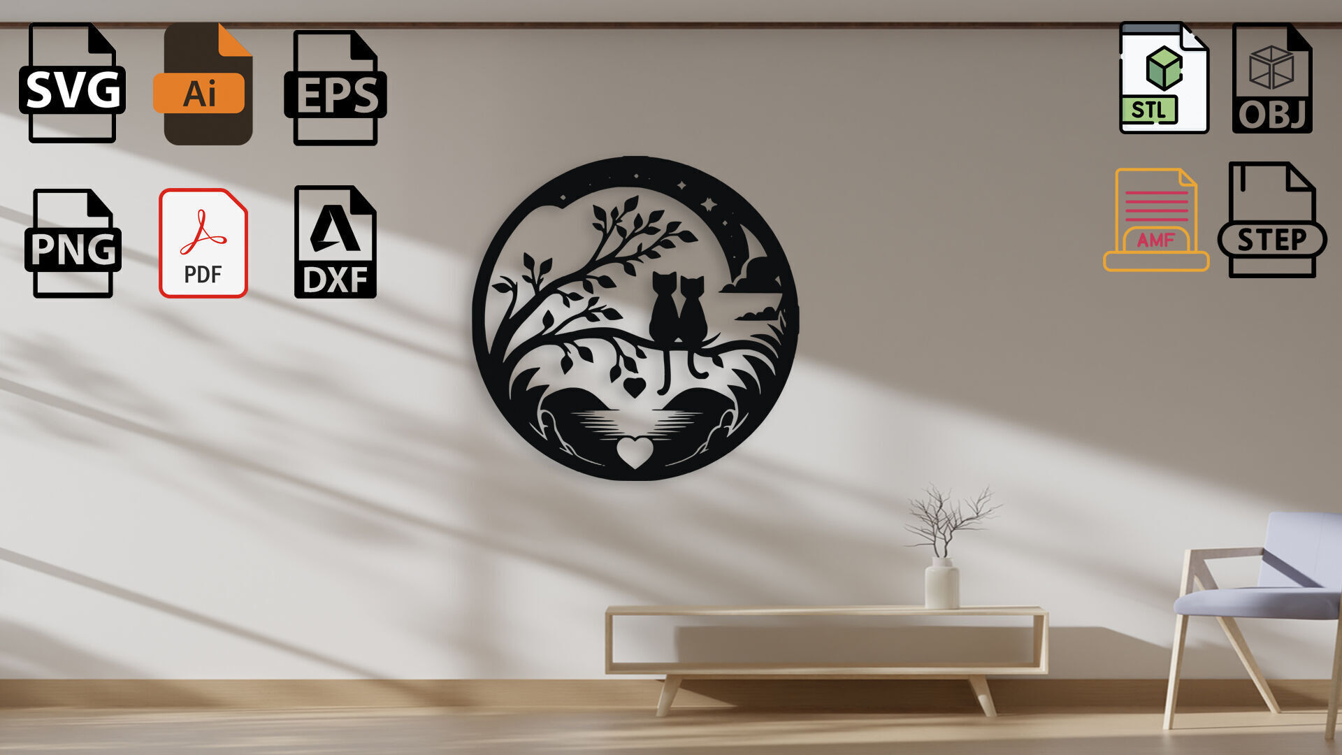 Cats in Love Under Starry Sky 3D model_4