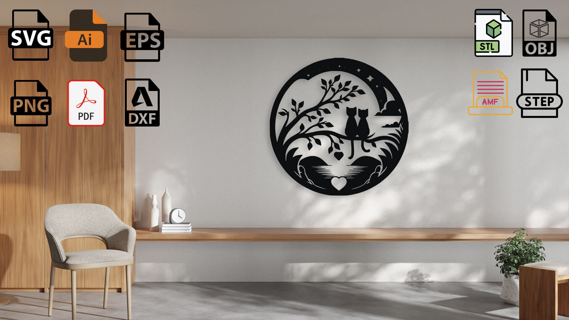 Cats in Love Under Starry Sky 3D model_1