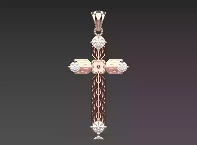 Rose Gold Cross printable cad pendant model  jp0279