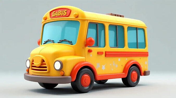 Cheerful Cartoon School Van  Low-poly 3D model