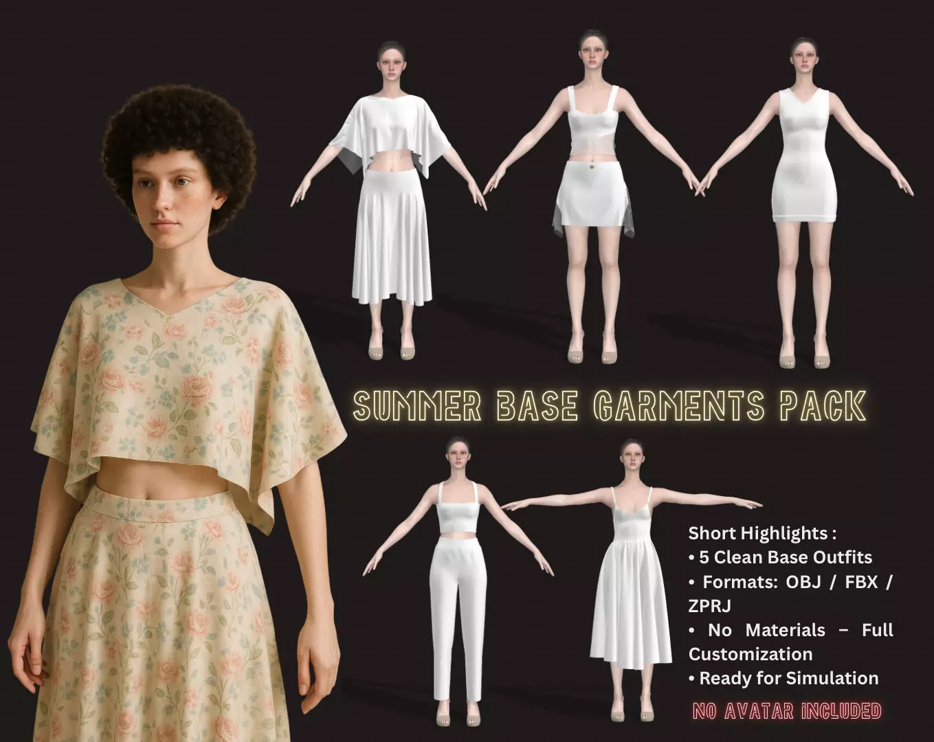Summer Garment Pack - 5 Templates for CLO3D and MD Free 3D model