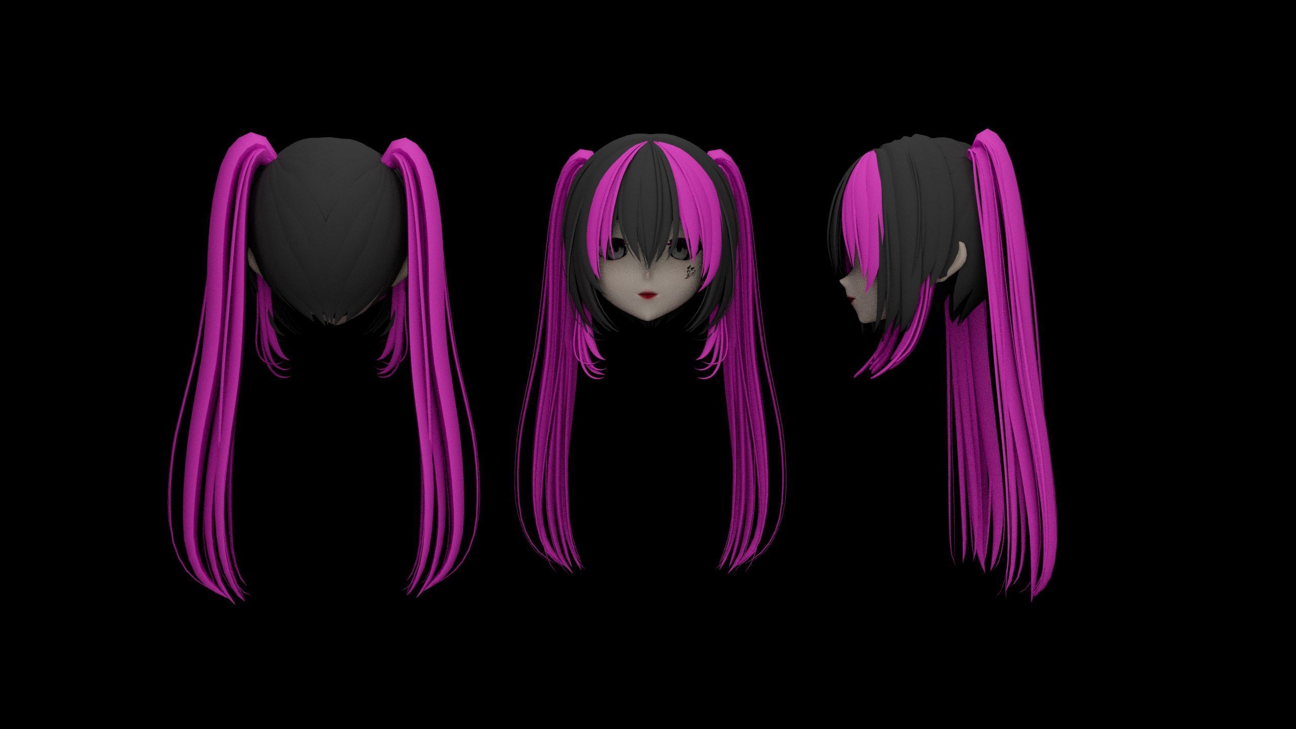 Hair pack 25 PLUSE  Stylized Anime Hair Models  Game Ready Pack Low-poly 3D model_23