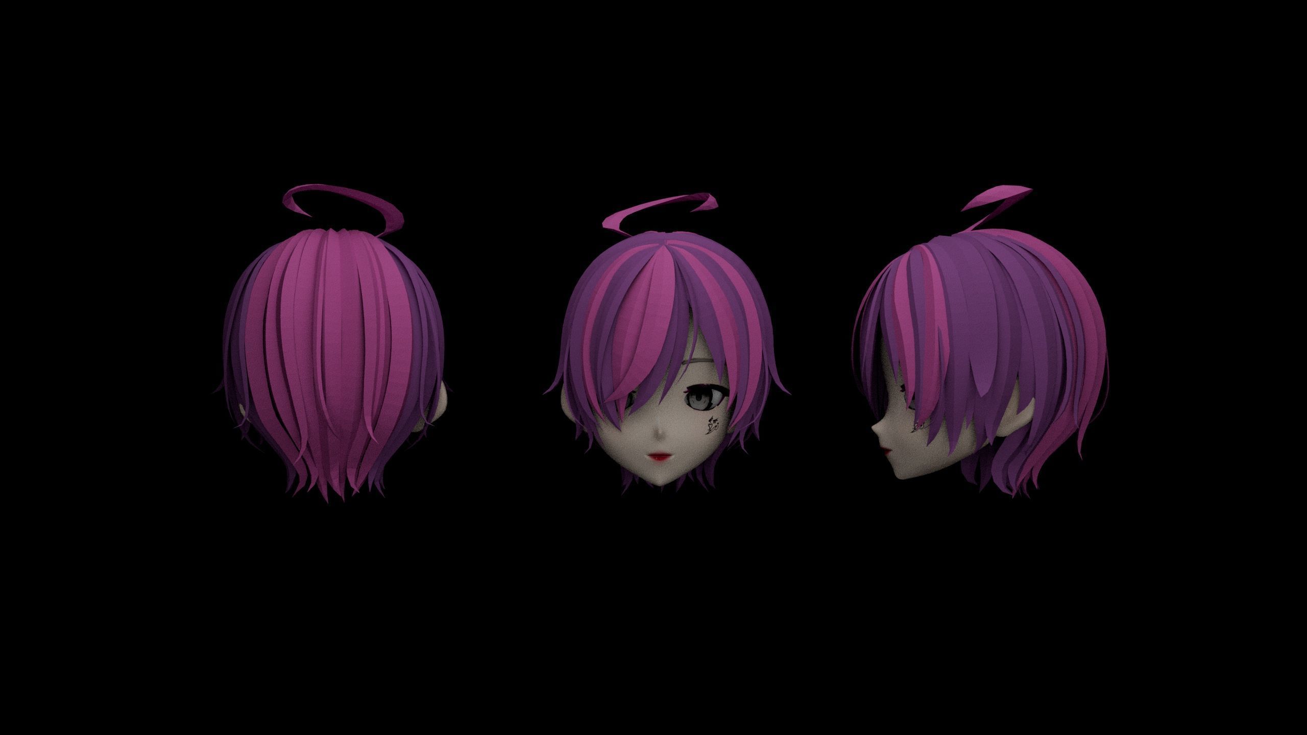 Hair pack 25 PLUSE  Stylized Anime Hair Models  Game Ready Pack Low-poly 3D model_12