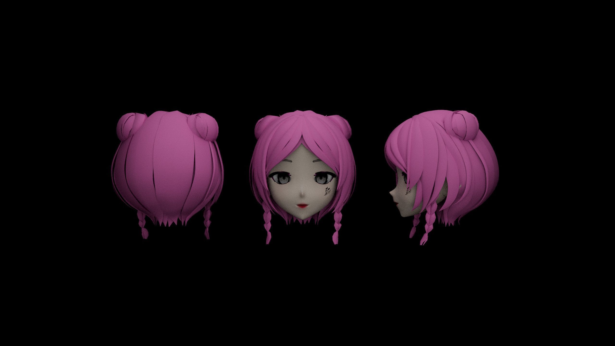 Hair pack 25 PLUSE  Stylized Anime Hair Models  Game Ready Pack Low-poly 3D model_13