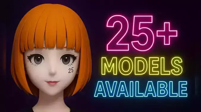 Hair pack 25 PLUSE  Stylized Anime Hair Models  Game Ready Pack