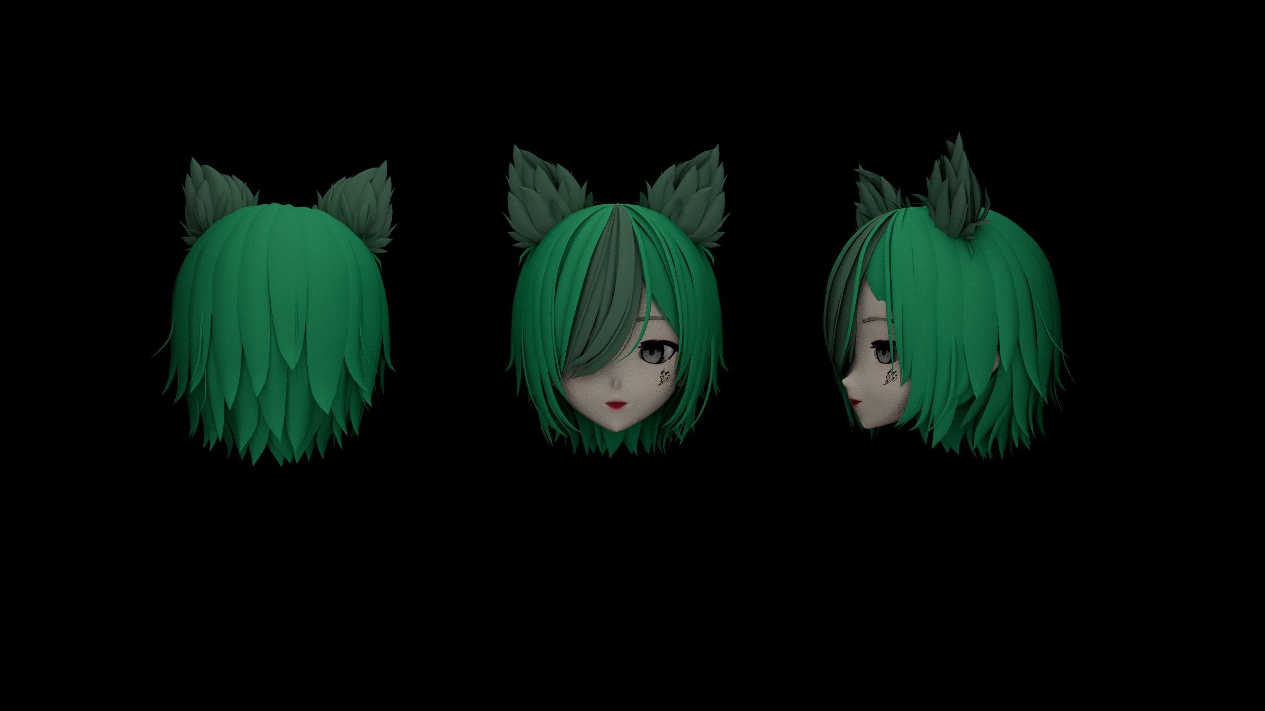 Hair pack 25 PLUSE  Stylized Anime Hair Models  Game Ready Pack Low-poly 3D model_21