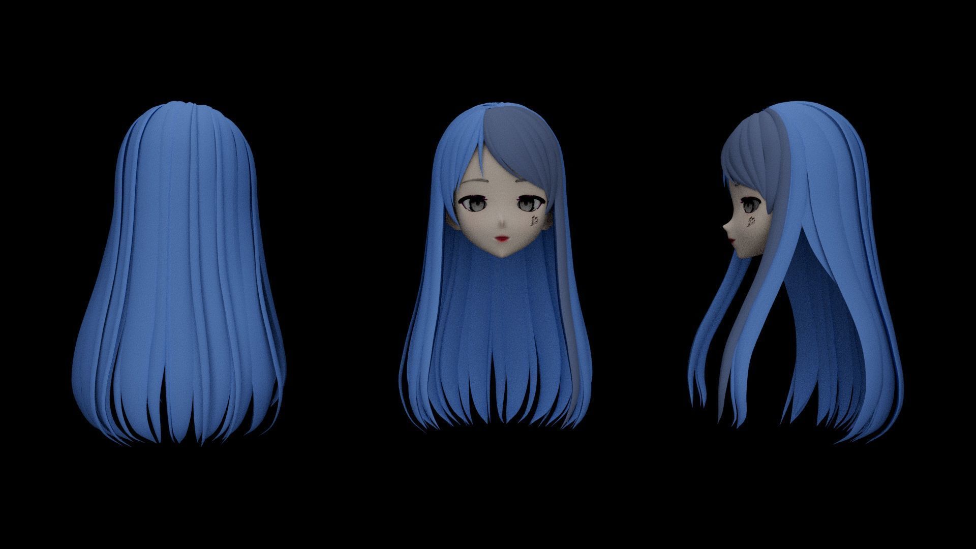 Hair pack 25 PLUSE  Stylized Anime Hair Models  Game Ready Pack Low-poly 3D model_26