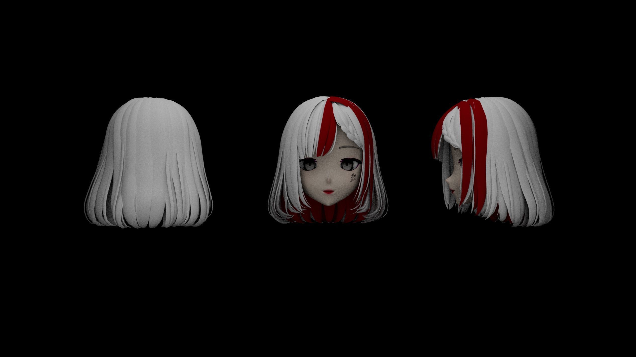 Hair pack 25 PLUSE  Stylized Anime Hair Models  Game Ready Pack Low-poly 3D model_5