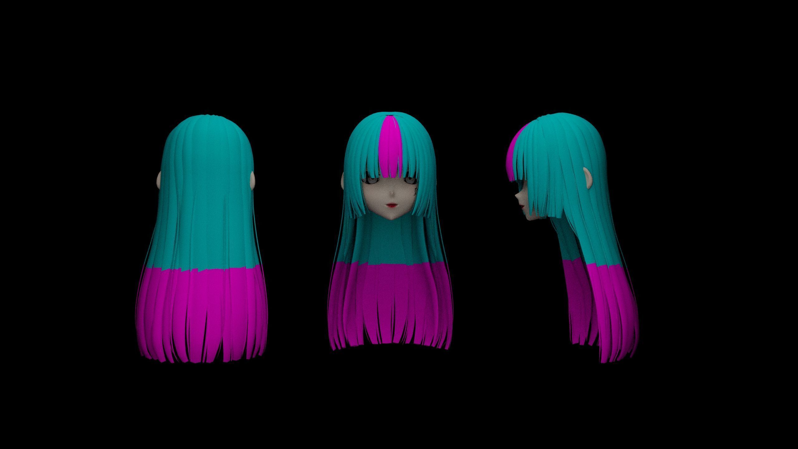 Hair pack 25 PLUSE  Stylized Anime Hair Models  Game Ready Pack Low-poly 3D model_24