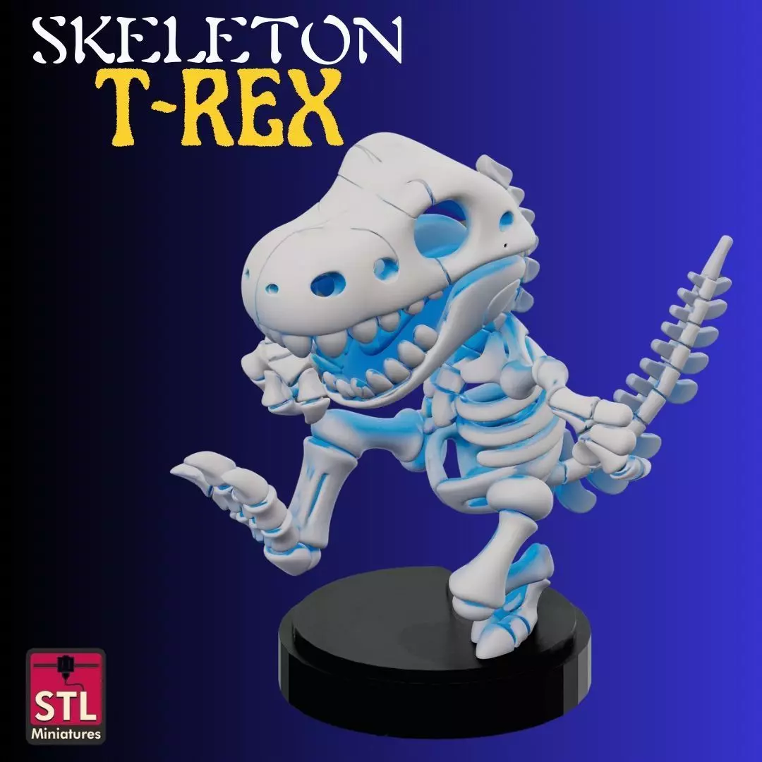 Runaway Bone STL File Chibi Skeleton T Rex Dinosaur 3D print model