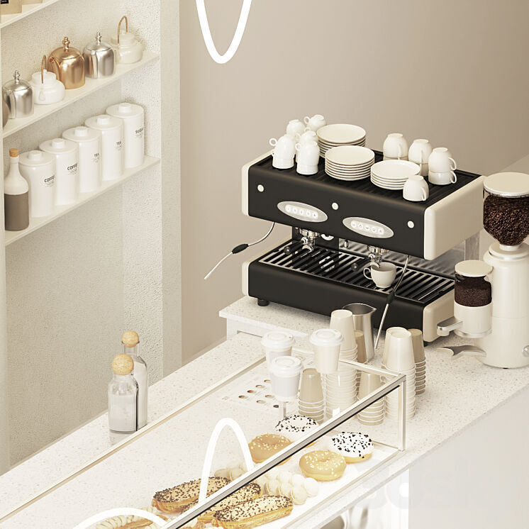 Ultimate Coffee Bar Collection  5 in 1 Interior Scene Bundle 3D model_13