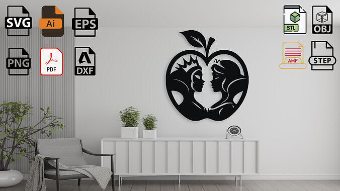 Snow White Apple Silhouette STL  3D model