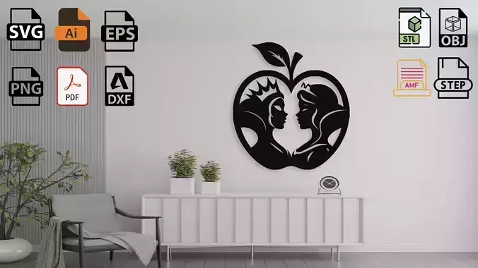 Snow White Apple Silhouette STL 