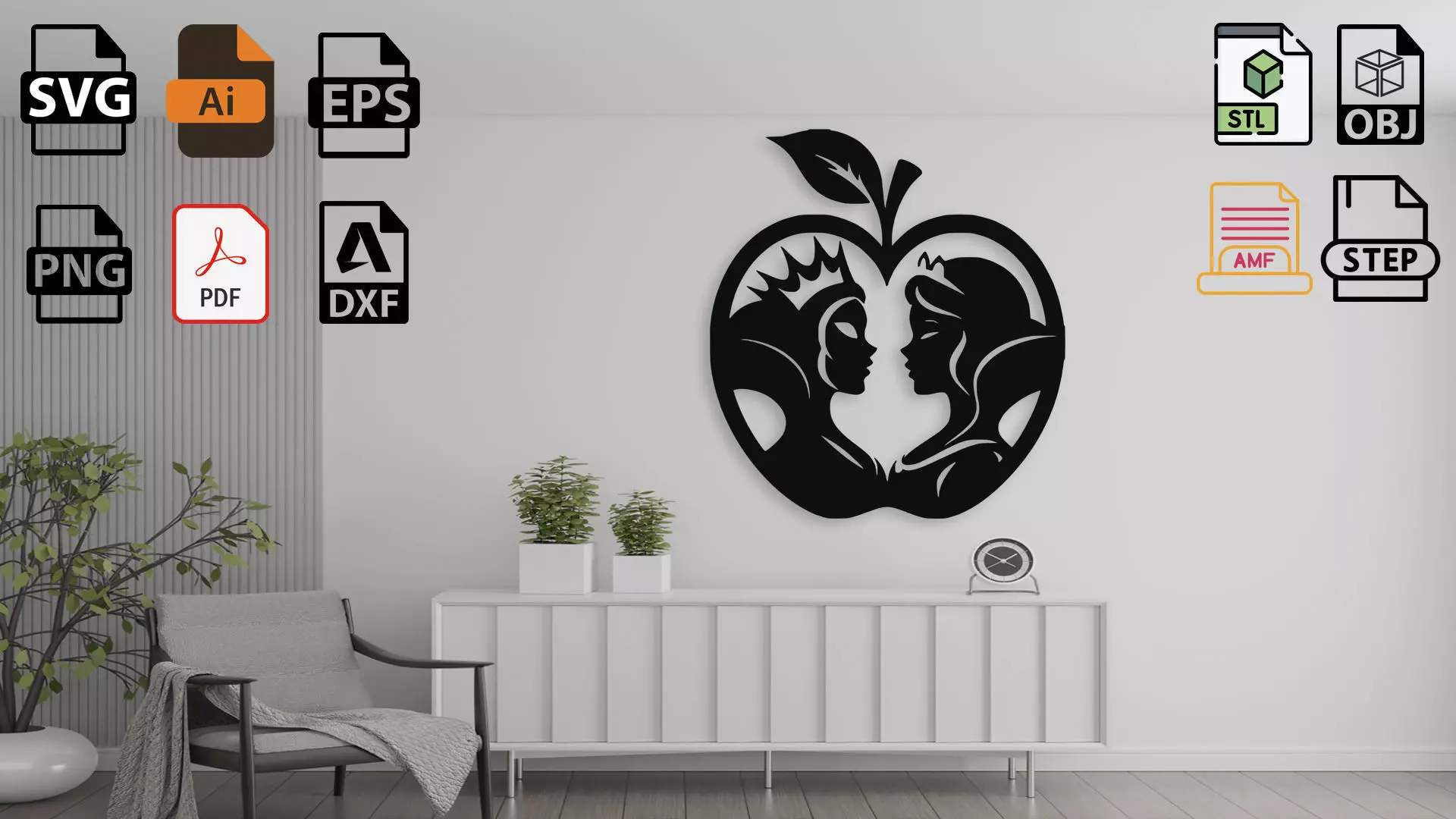 Snow White Apple Silhouette STL 3D model