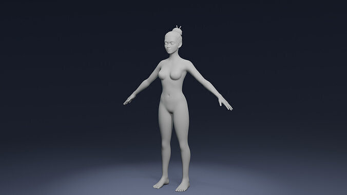 Stylized Female Body Base IK FK Rig Face Rig Animation Ready Low-poly 3D model