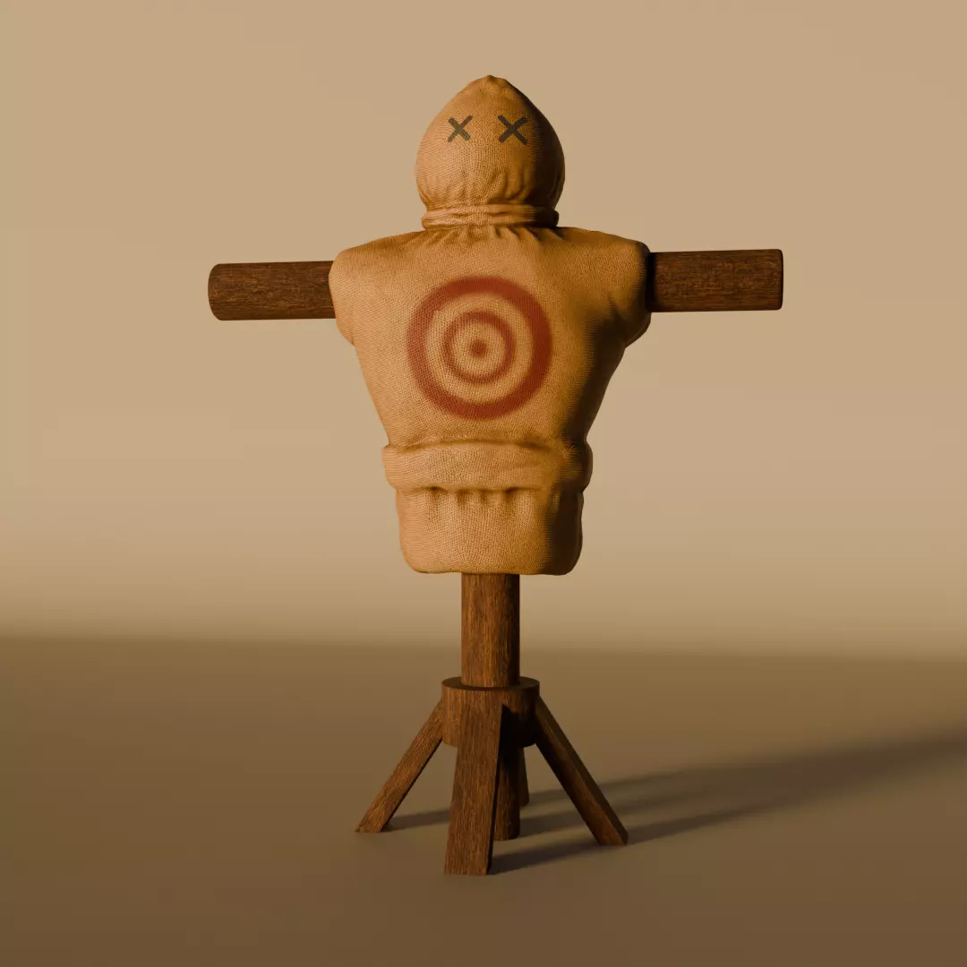 Realistic Wooden Training Dummy Stylized Scarecrow Target Model Low-poly 3D model_0