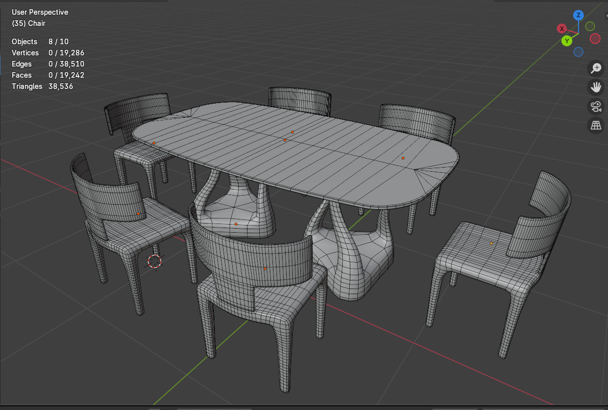 Modern Dining Set with Glass Table and 6 Chairs for Archviz Low-poly 3D model_13