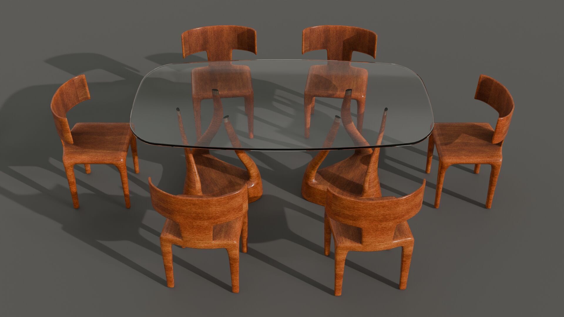 Modern Dining Set with Glass Table and 6 Chairs for Archviz Low-poly 3D model_1