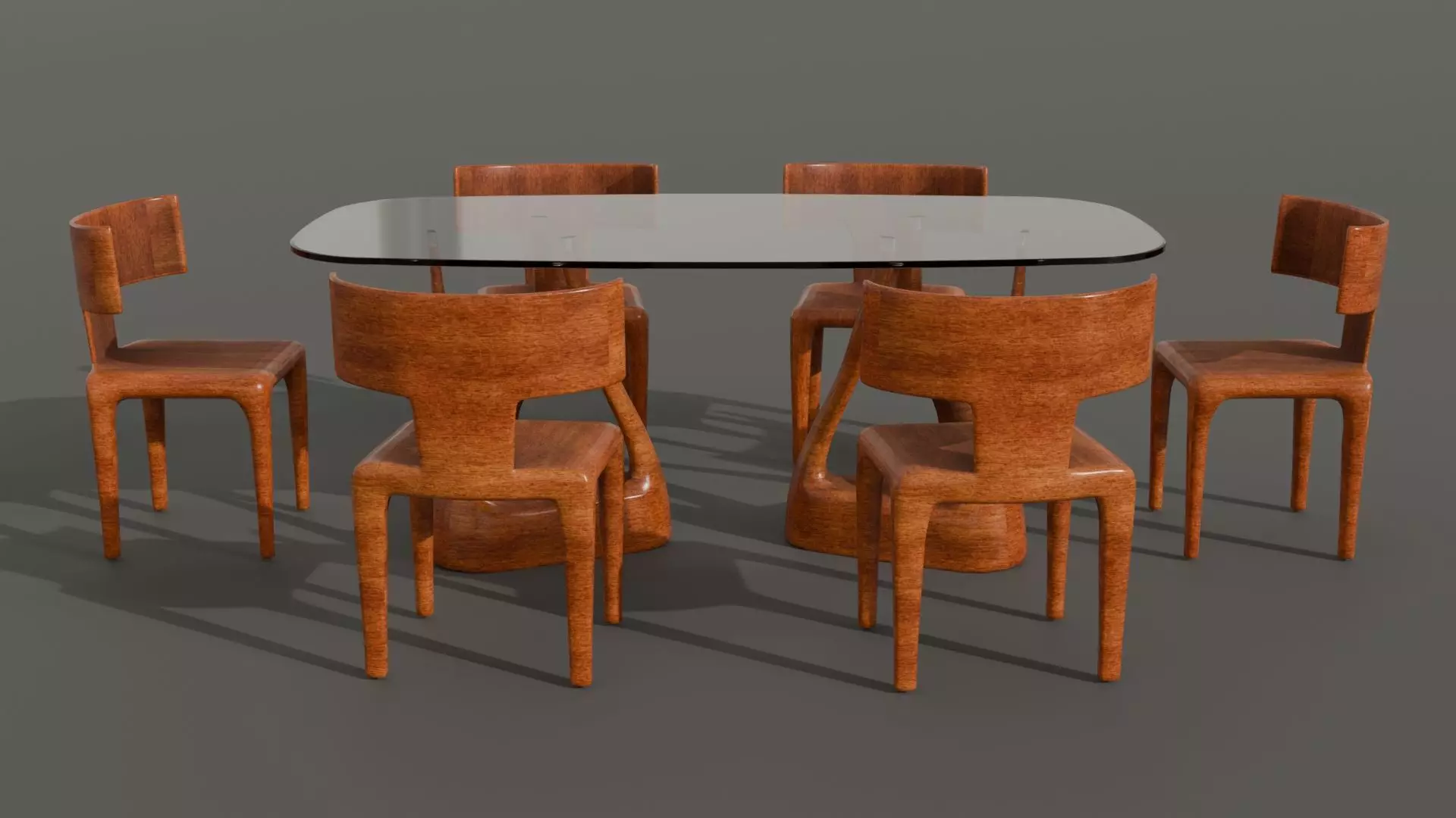 Modern Dining Set with Glass Table and 6 Chairs for Archviz Low-poly 3D model_0