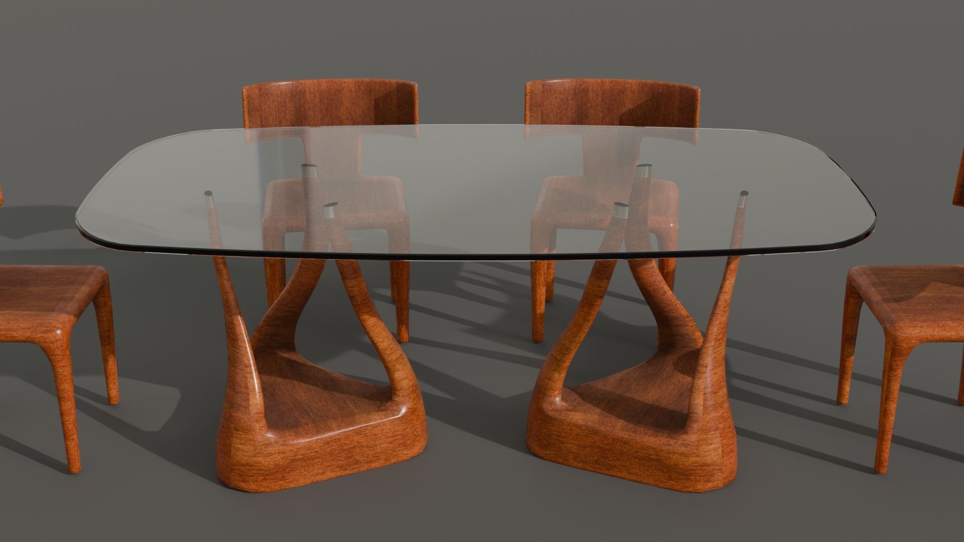 Modern Dining Set with Glass Table and 6 Chairs for Archviz Low-poly 3D model_3