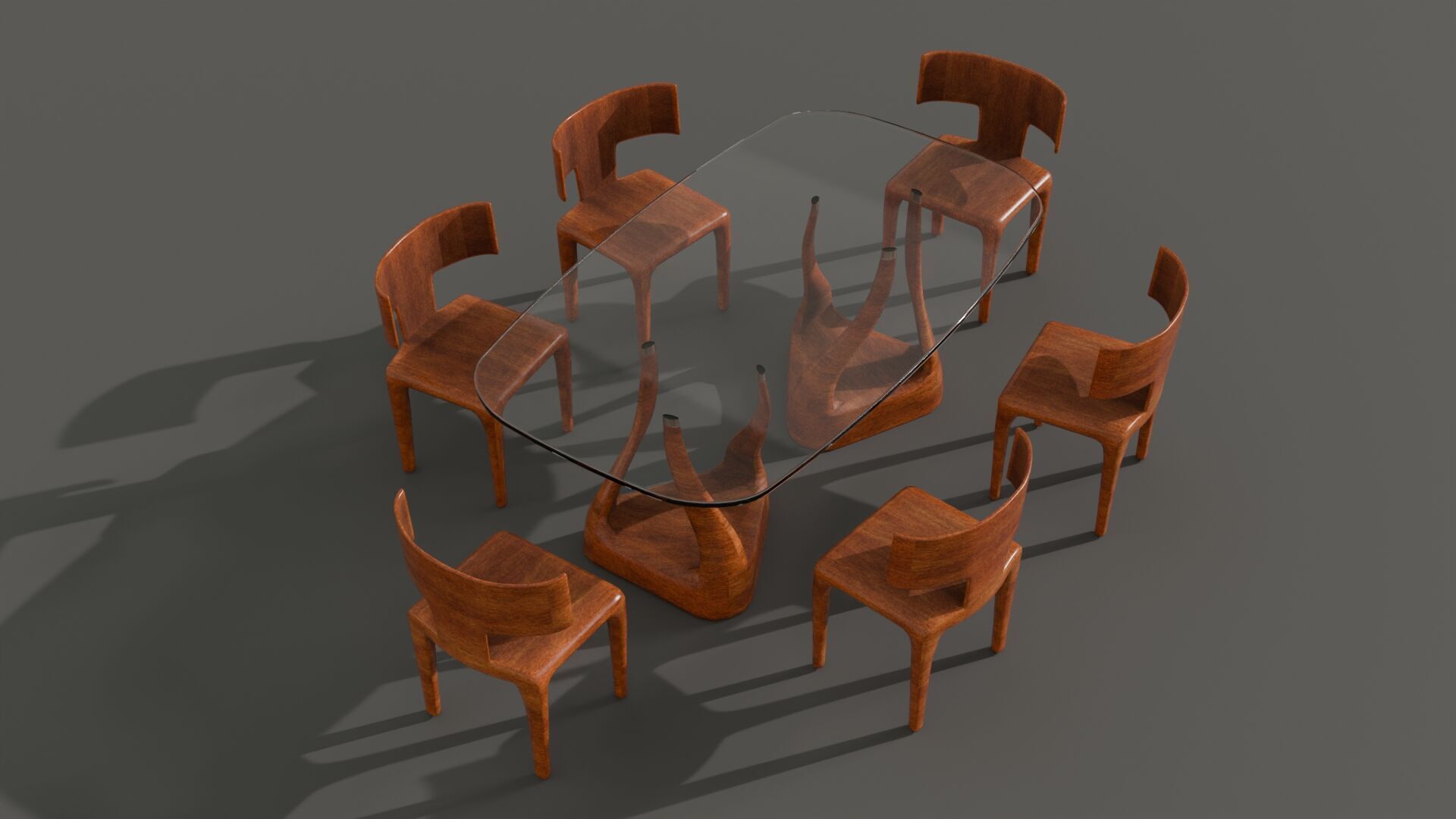 Modern Dining Set with Glass Table and 6 Chairs for Archviz Low-poly 3D model_2