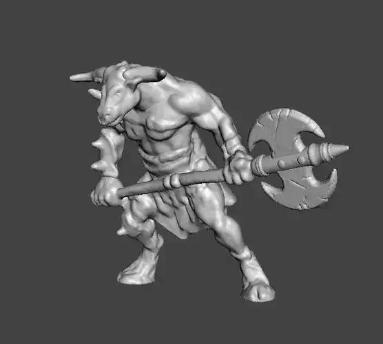 MINOTAUR WITH GREATAXE MINIATURE MODEL FIGURE FANTASY GAMES RPG 3D print model