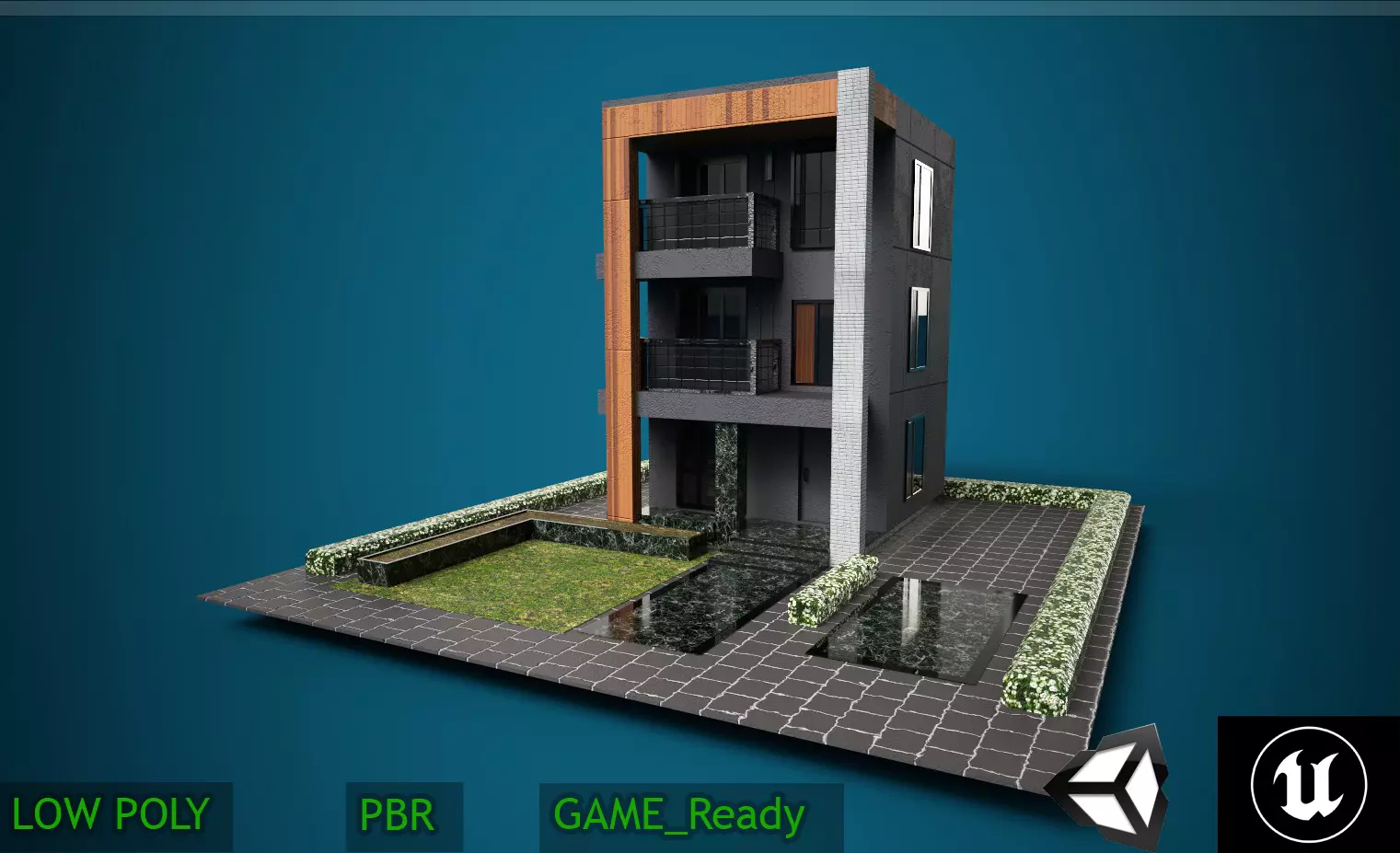 Low Poly Exterior 3D House  PBR Textured  1163 Polygon  Low-poly 3D model_0