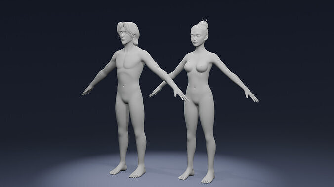 Stylized Male Female Body Base IK FK Face Rig Animation Ready Low-poly 3D model