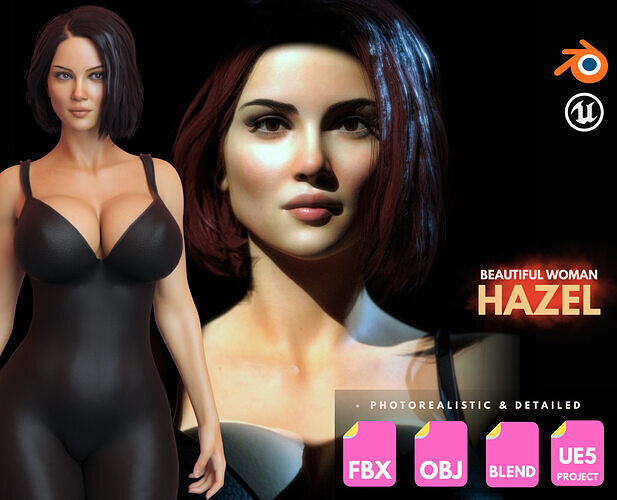 Detailed Realistic Girl Rigged Model Unreal Engine Ready - Hazel Low-poly 3D model