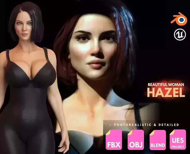 Detailed Realistic Girl Rigged Model Unreal Engine Ready - Hazel Low-poly 3D model