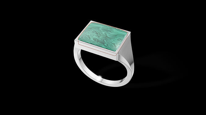 Rectangular Silver Ring with Gemstone  3D print model
