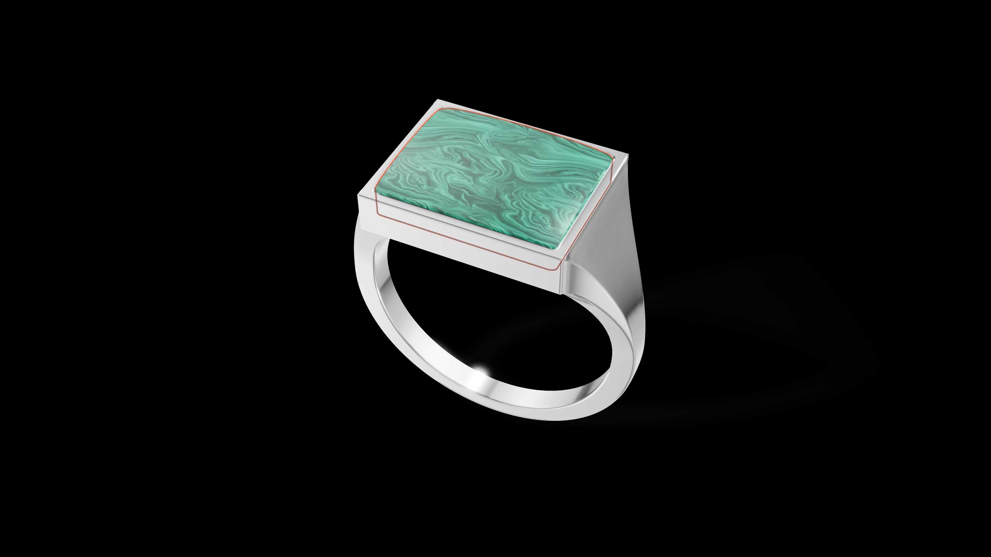 Rectangular Silver Ring with Gemstone  3D print model_0