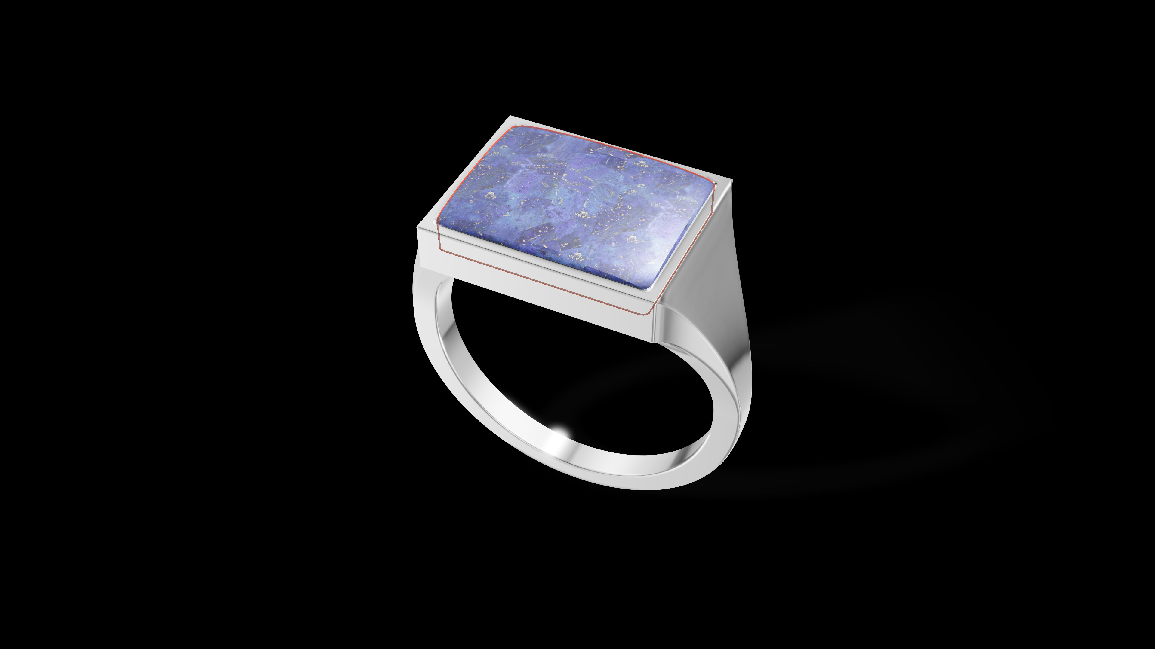 Rectangular Silver Ring with Gemstone  3D print model_3