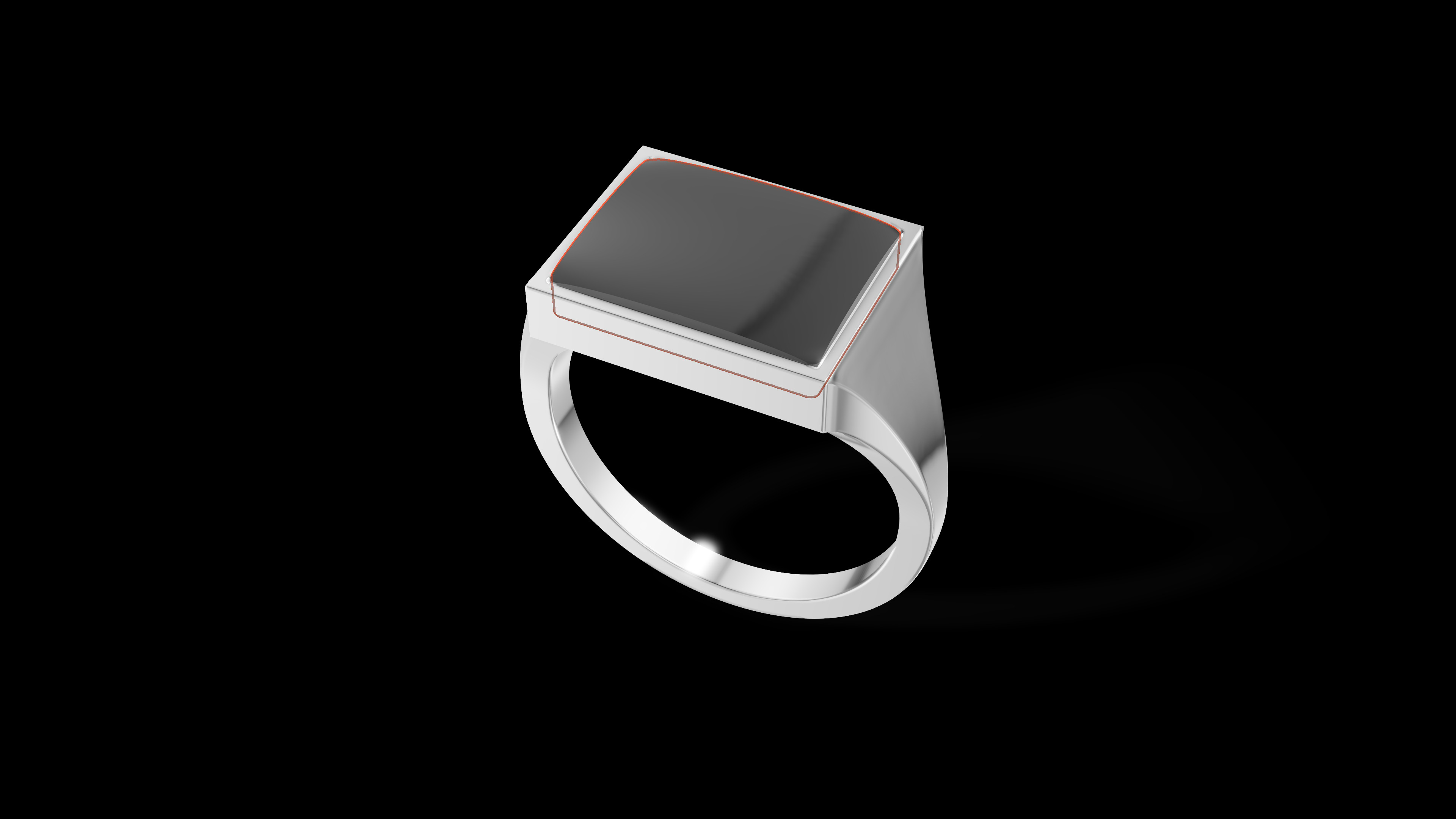 Rectangular Silver Ring with Gemstone  3D print model_4