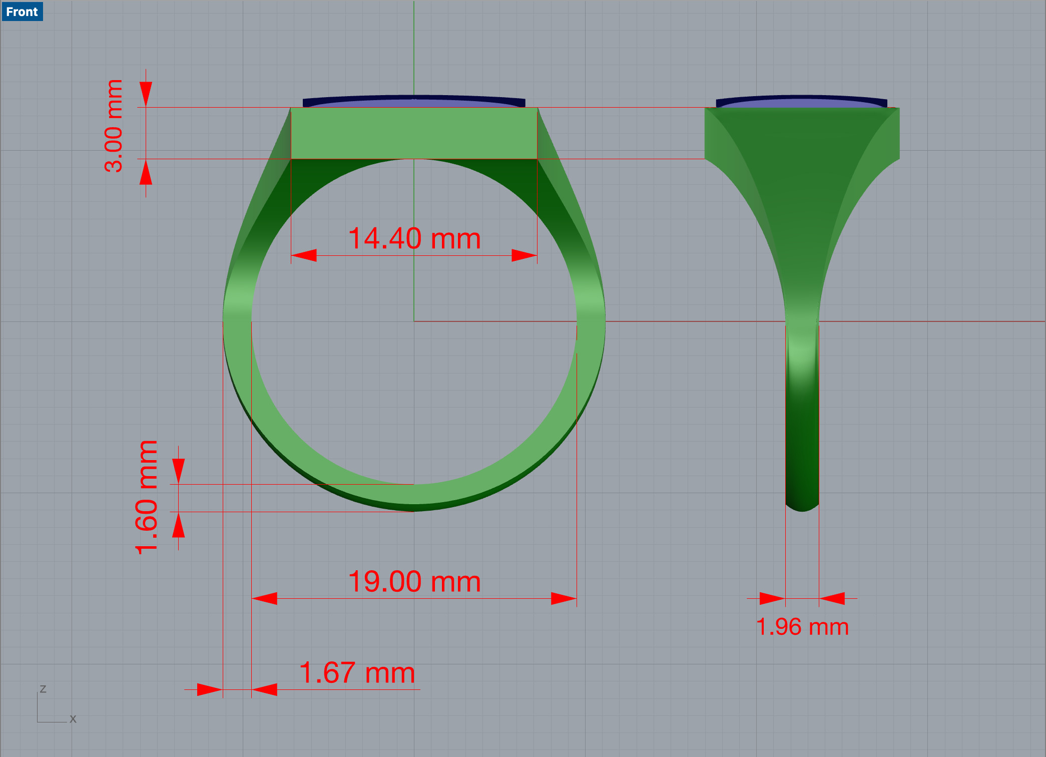 Rectangular Silver Ring with Gemstone  3D print model_22