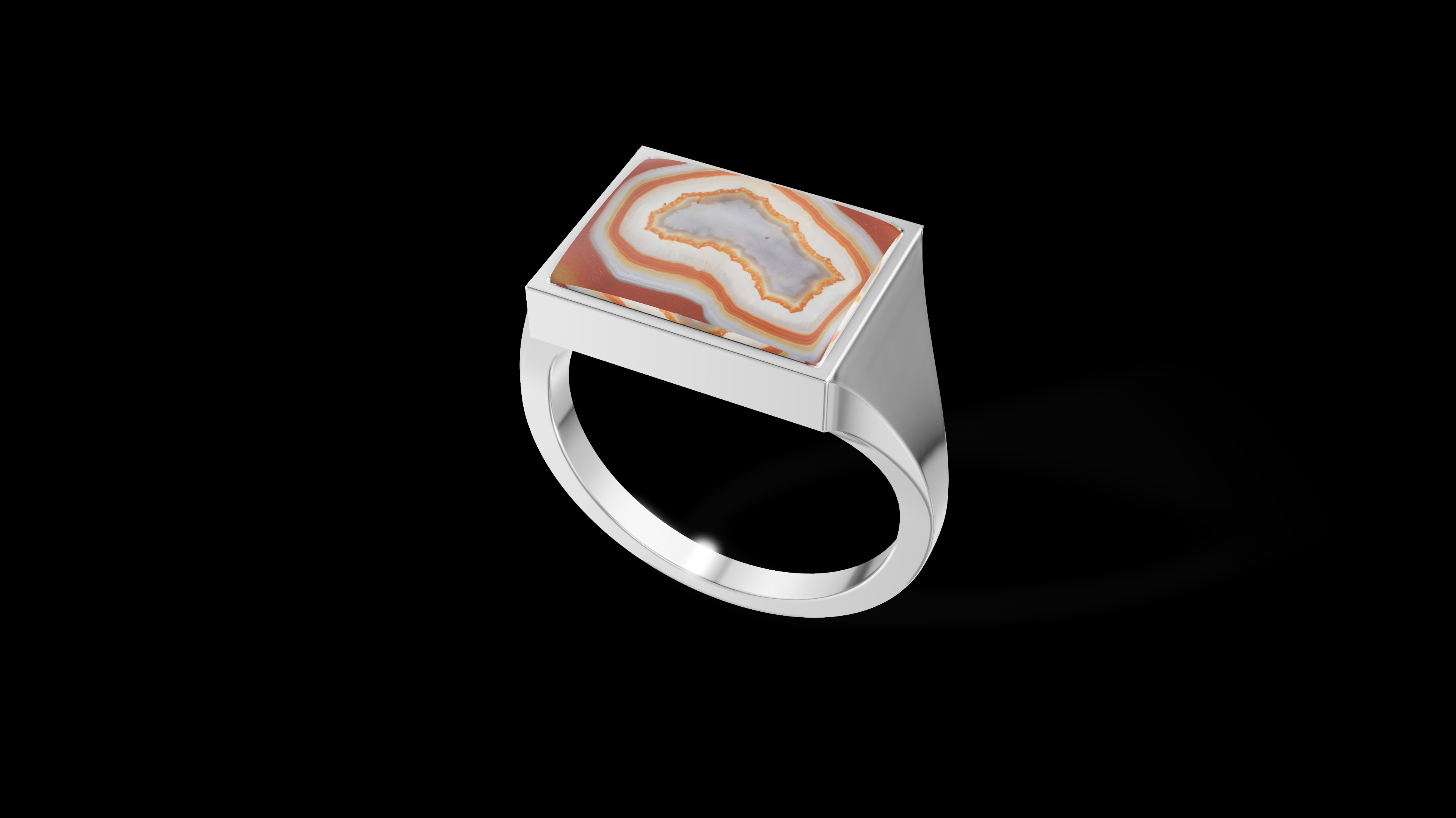 Rectangular Silver Ring with Gemstone  3D print model_1