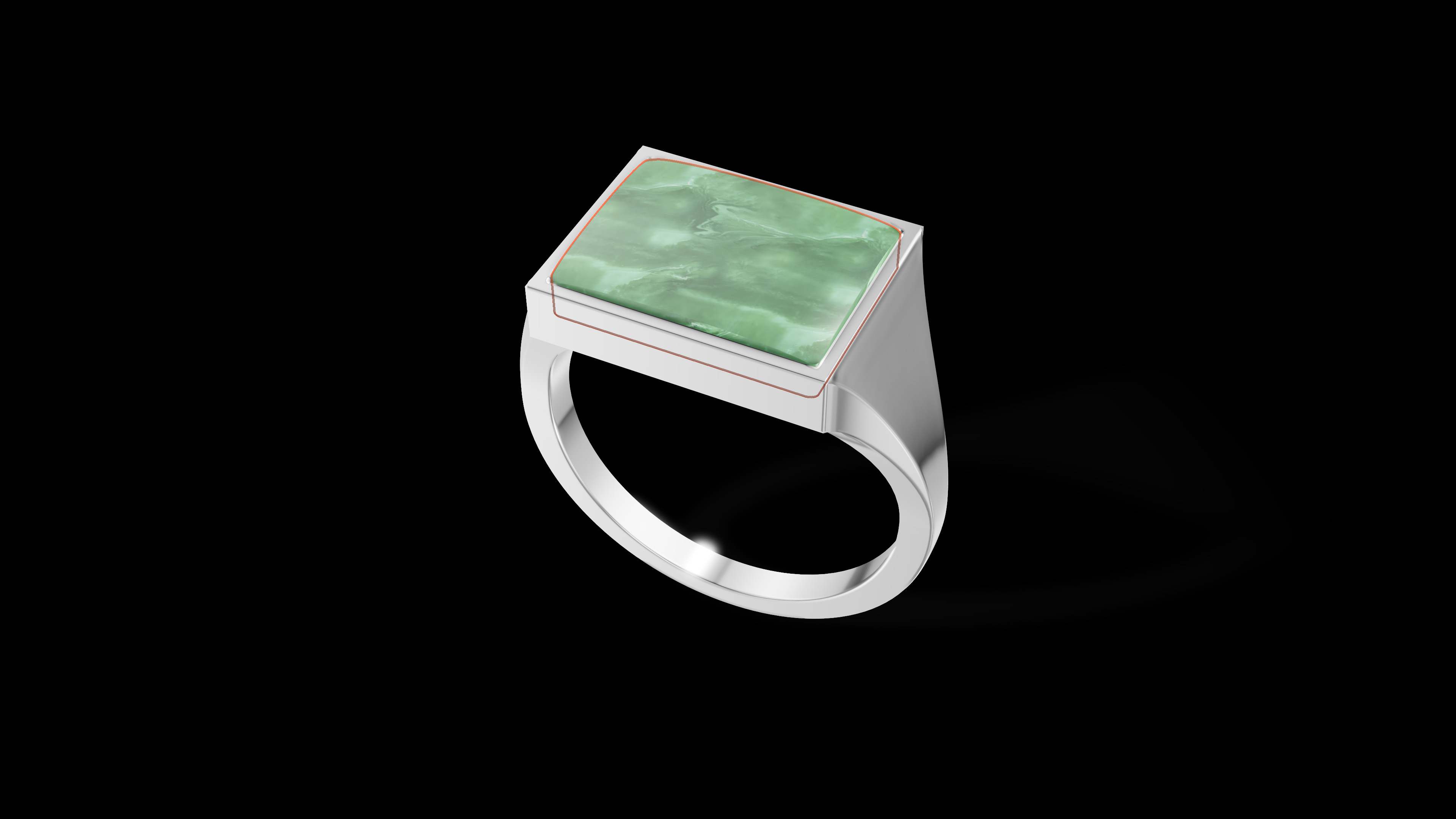 Rectangular Silver Ring with Gemstone  3D print model_2