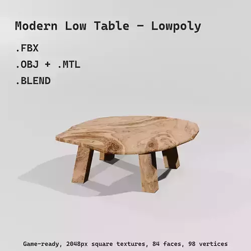 Modern Low Table Game ready Wooden Coffee Table 3D Model
