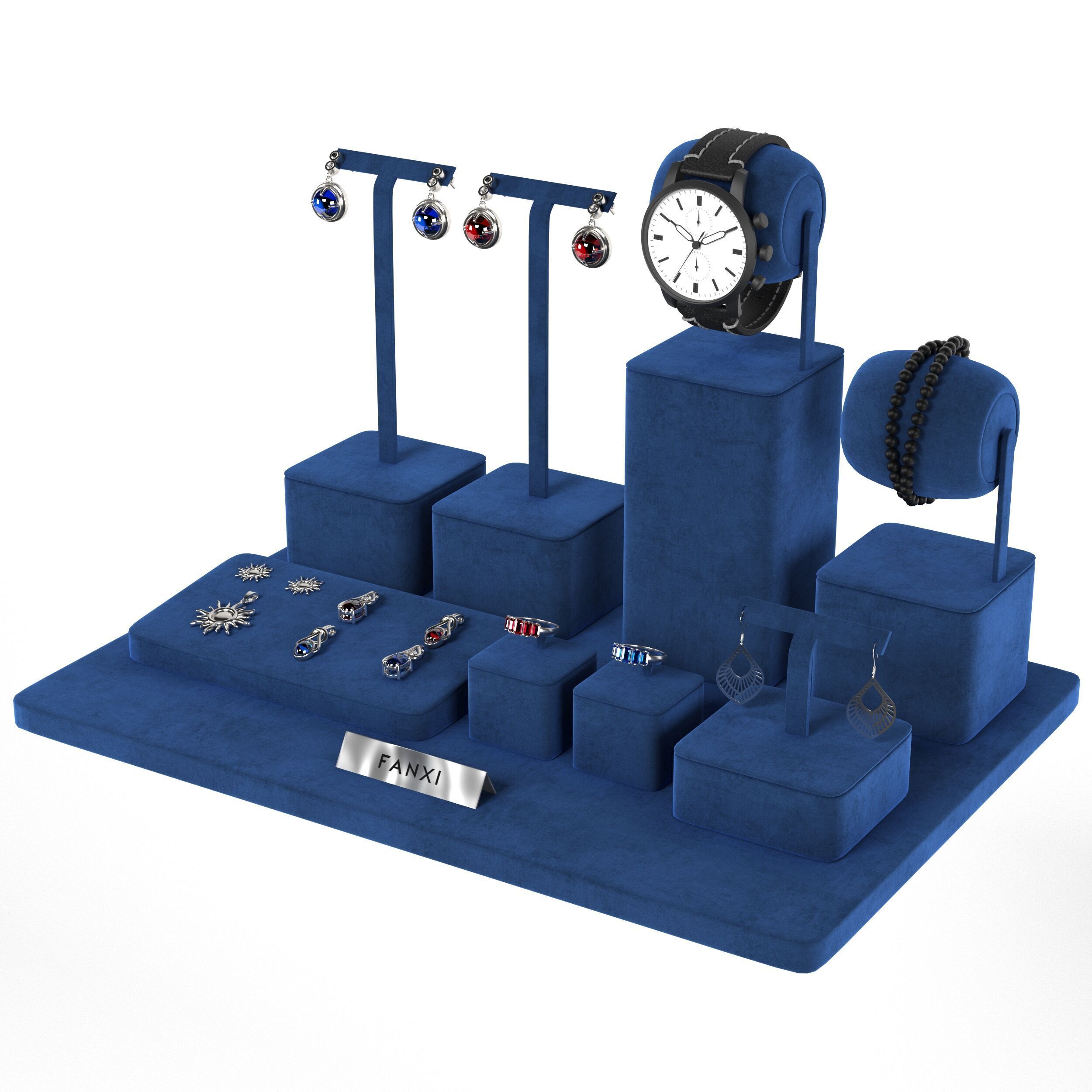 Blue Jewelry Display Stand - Fanxi 3D model_3