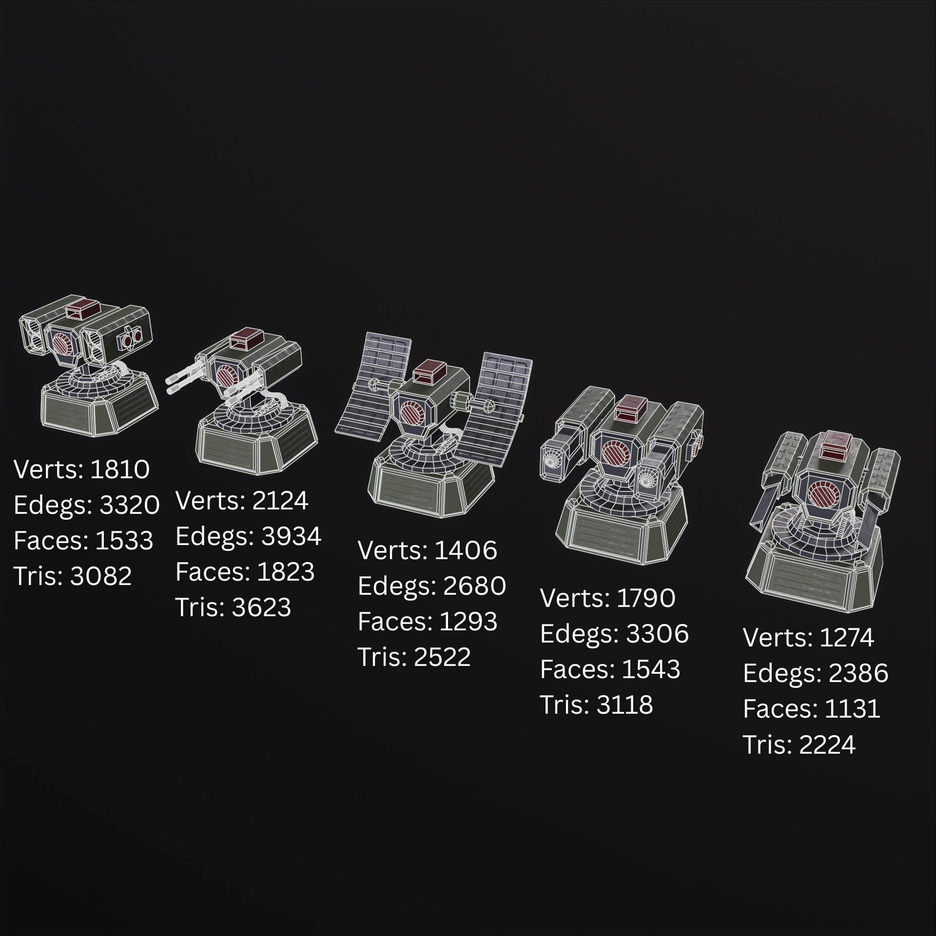 5 Modular Turret Kit PBR Low-poly 3D model_26