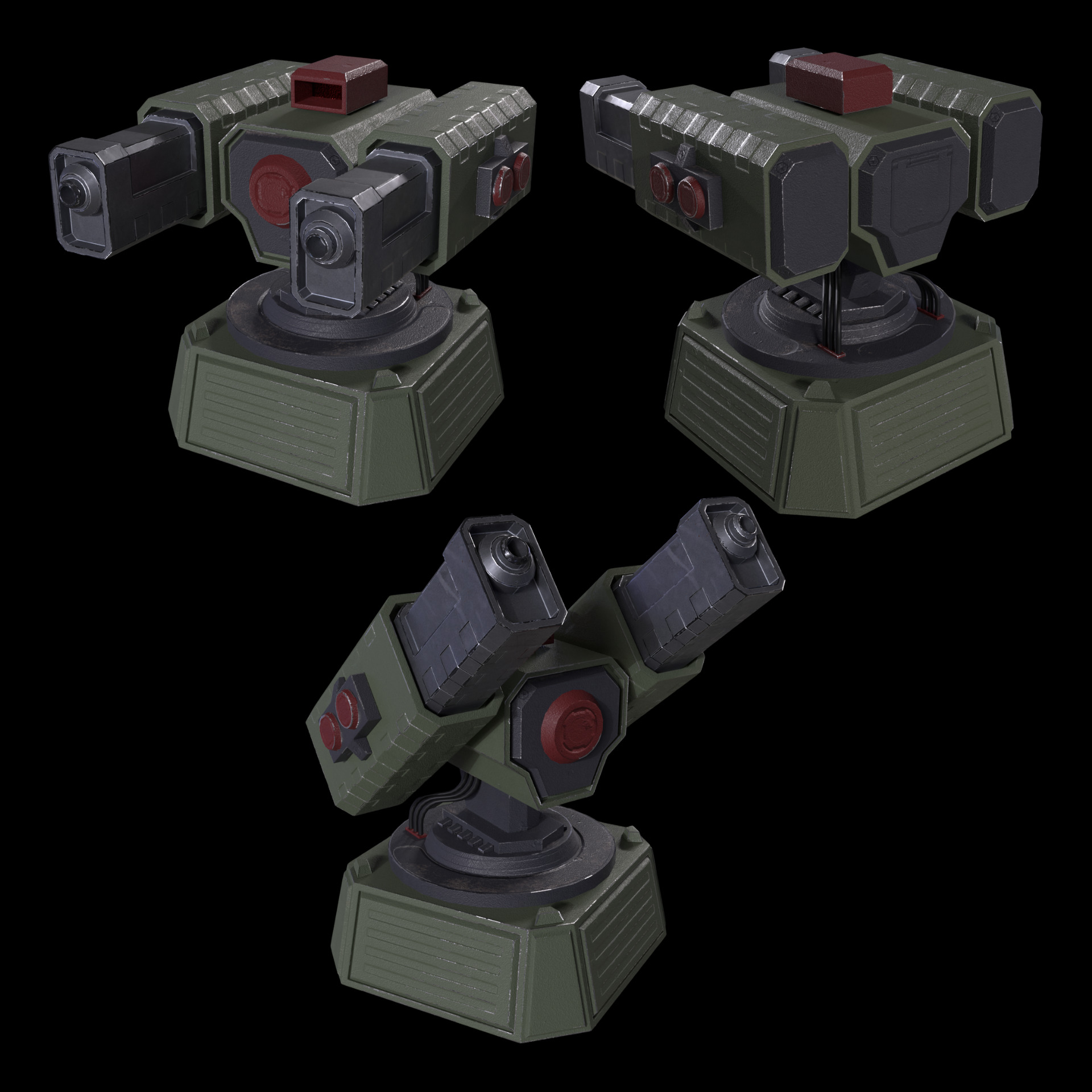 5 Modular Turret Kit PBR Low-poly 3D model_8
