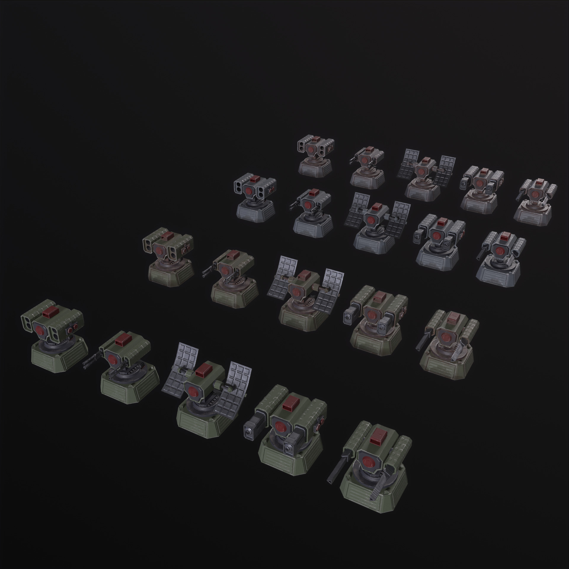 5 Modular Turret Kit PBR Low-poly 3D model_5