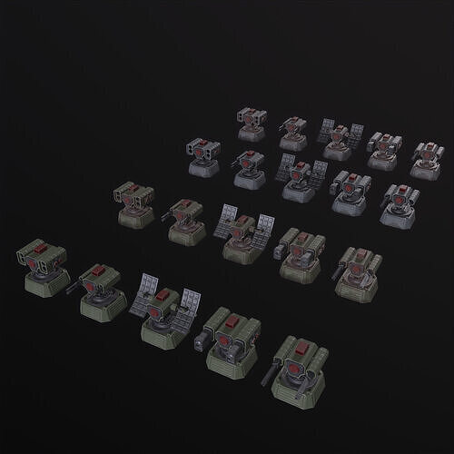 5 Modular Turret Kit PBR  Low-poly 3D model