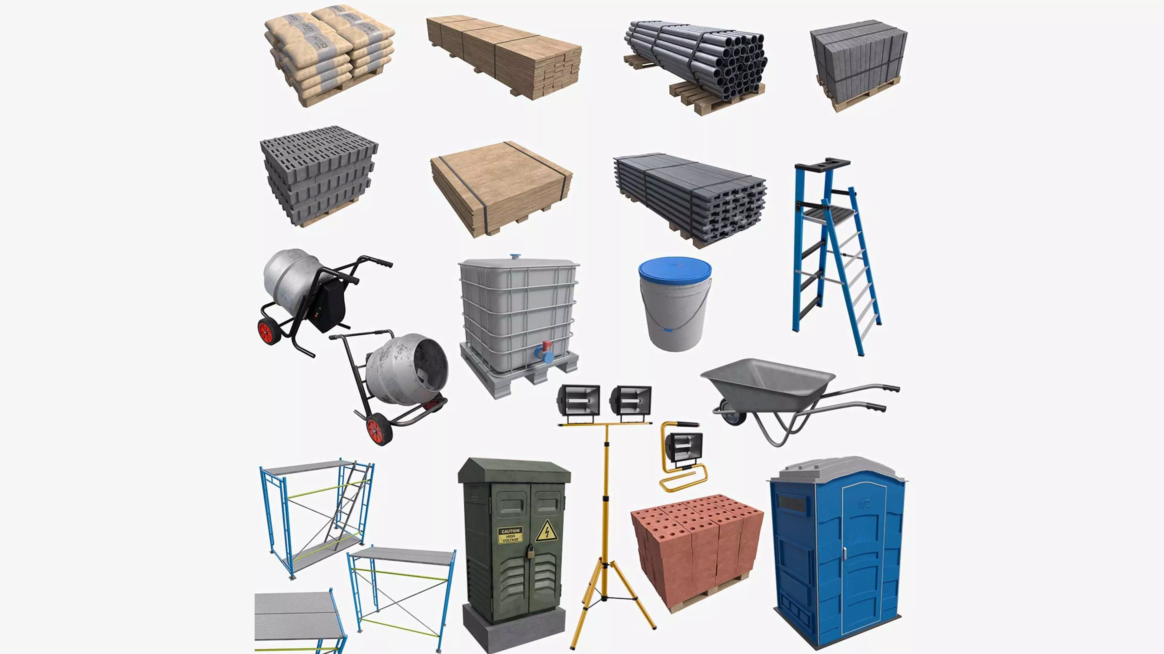 MEGA Construction Materials Collection Low-poly 3D model_0